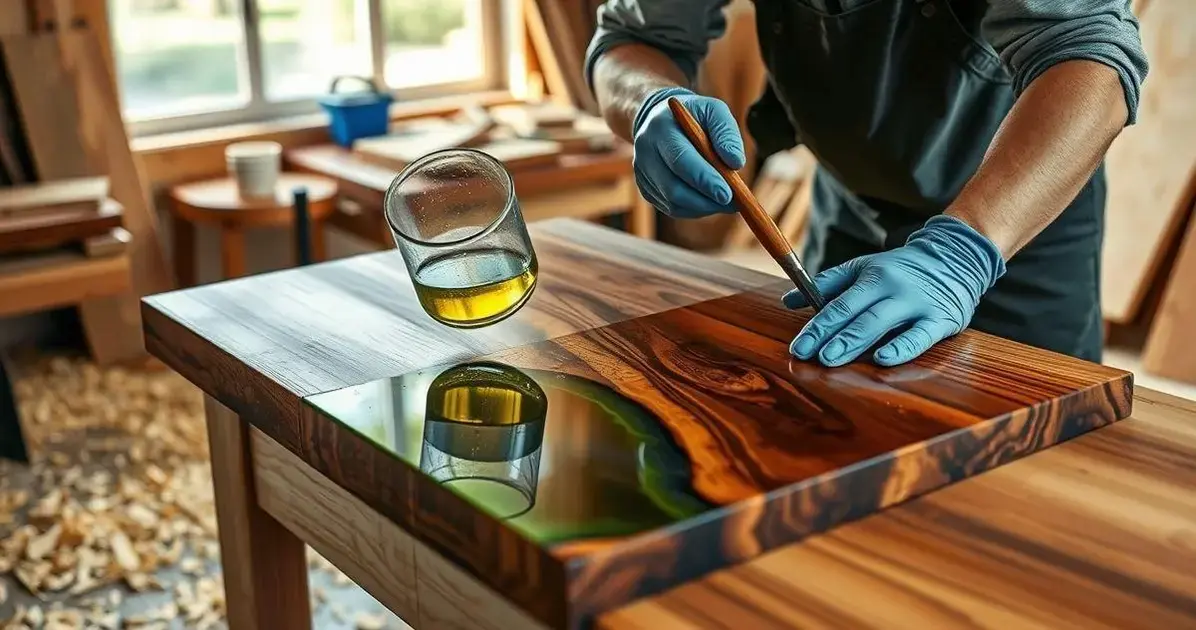 Como aplicar resina em mes de madeira