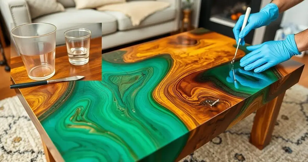 Como aplicar resina epoxi na mesa de centro madeira Como aplicar resina epoxi na mesa de centro madeira