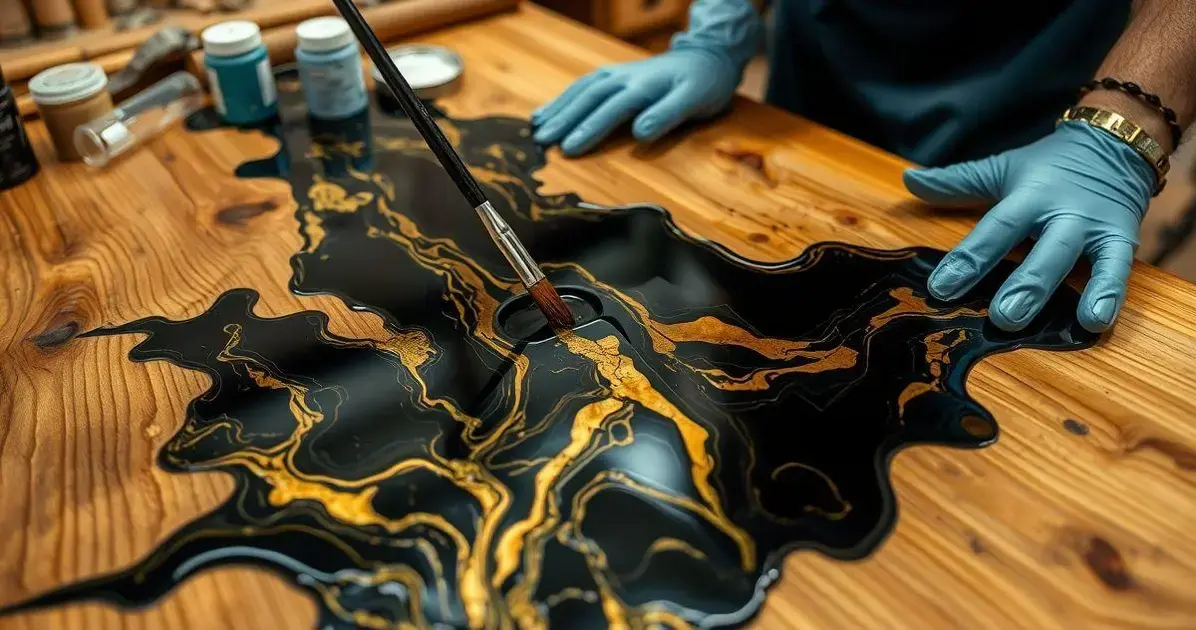 Como aplicar resina preta e dourada na mesa de madeira