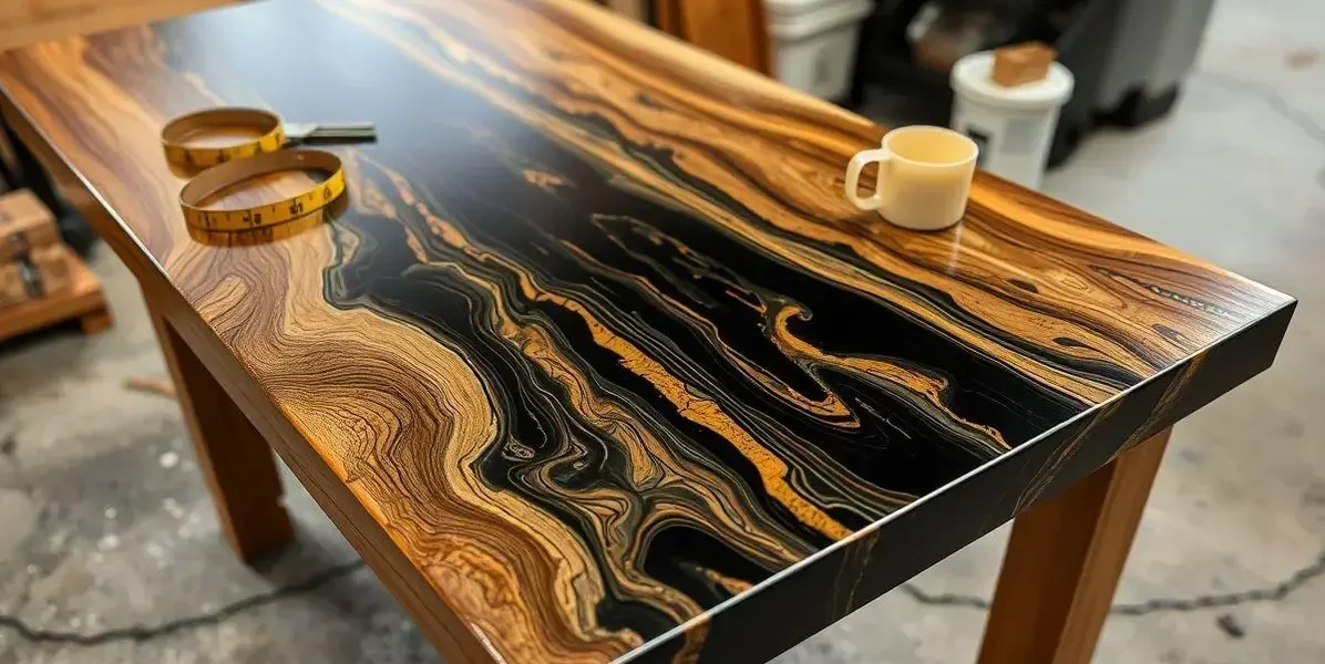Como aplicar resina preta e dourada na mesa de madeira