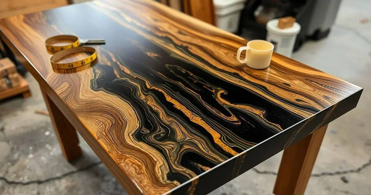 Como aplicar resina preta e dourada na mesa de madeira