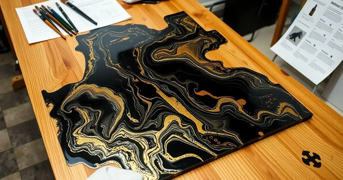 Como apricar resina preta e dorada na mesa de madeira Como apricar resina preta e dorada na mesa de madeira