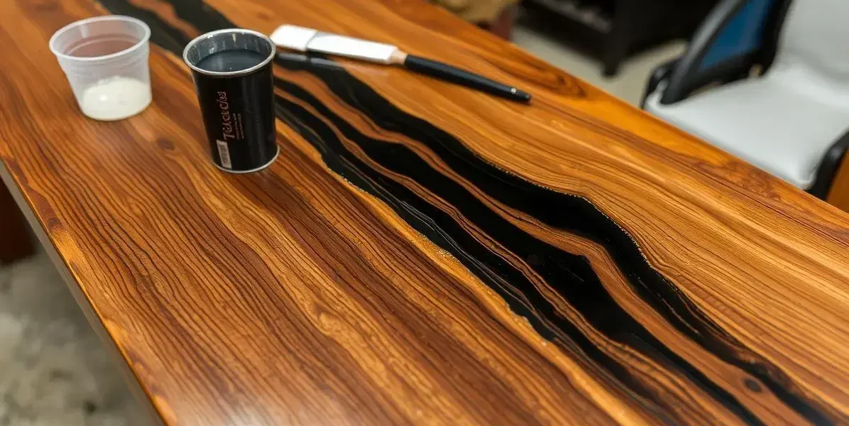 Como apricar resina preta e dorada na mesa de madeira