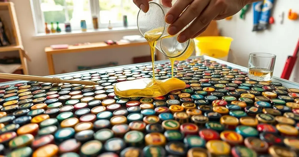 Como fazer mesa com tampinhas de cerveja e resina