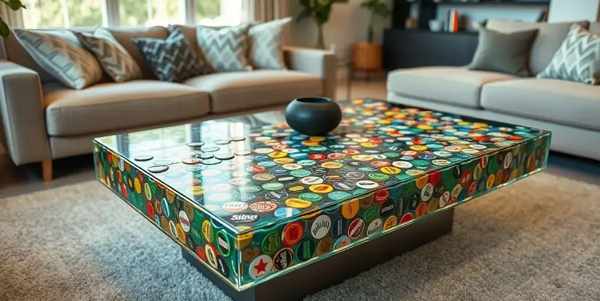 Como fazer mesa com tampinhas de cerveja e resina