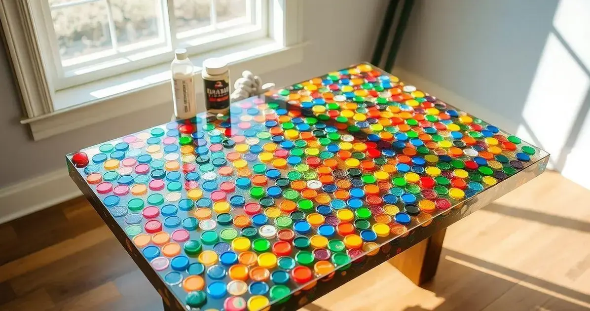 Como fazer mesa com tampinhas de garrafa e resina