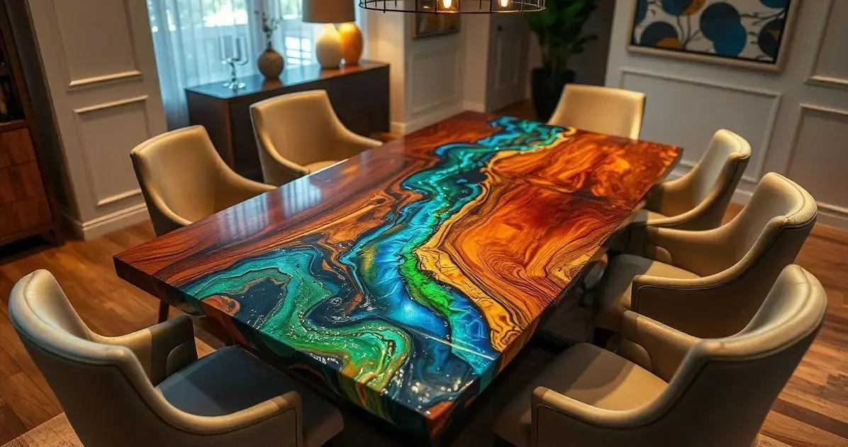 Como fazer mesa de jantar de madeira e resina epoxi Como fazer mesa de jantar de madeira e resina epoxi