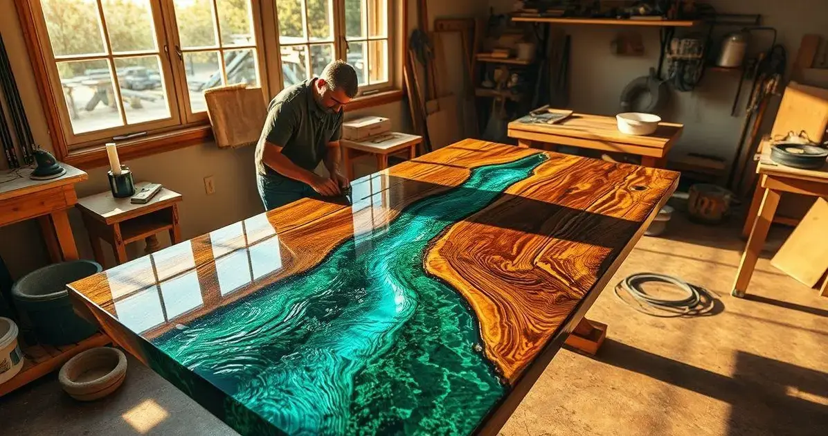 Como fazer mesa de jantar de madeira e resina epoxi Como fazer mesa de jantar de madeira e resina epoxi