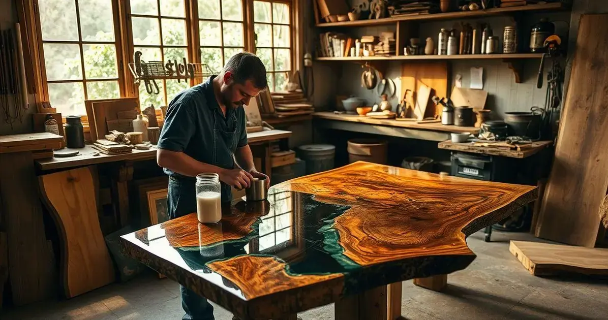 Como fazer mesa de madeira artesanal com resina espelhada