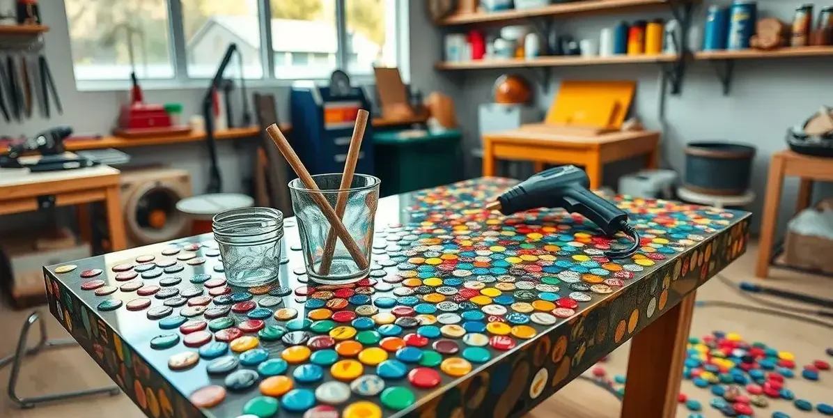 Como fazer mesa de tampa de garrafa e resina epoxi