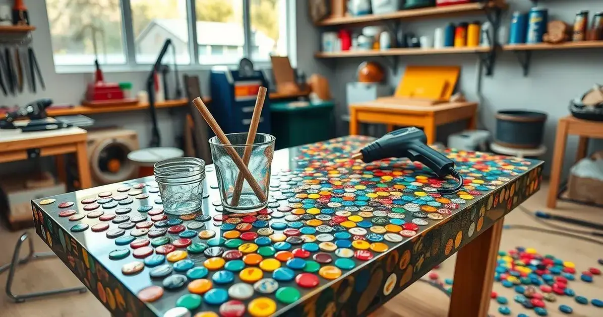 Como fazer mesa de tampa de garrafa e resina epoxi Como fazer mesa de tampa de garrafa e resina epoxi