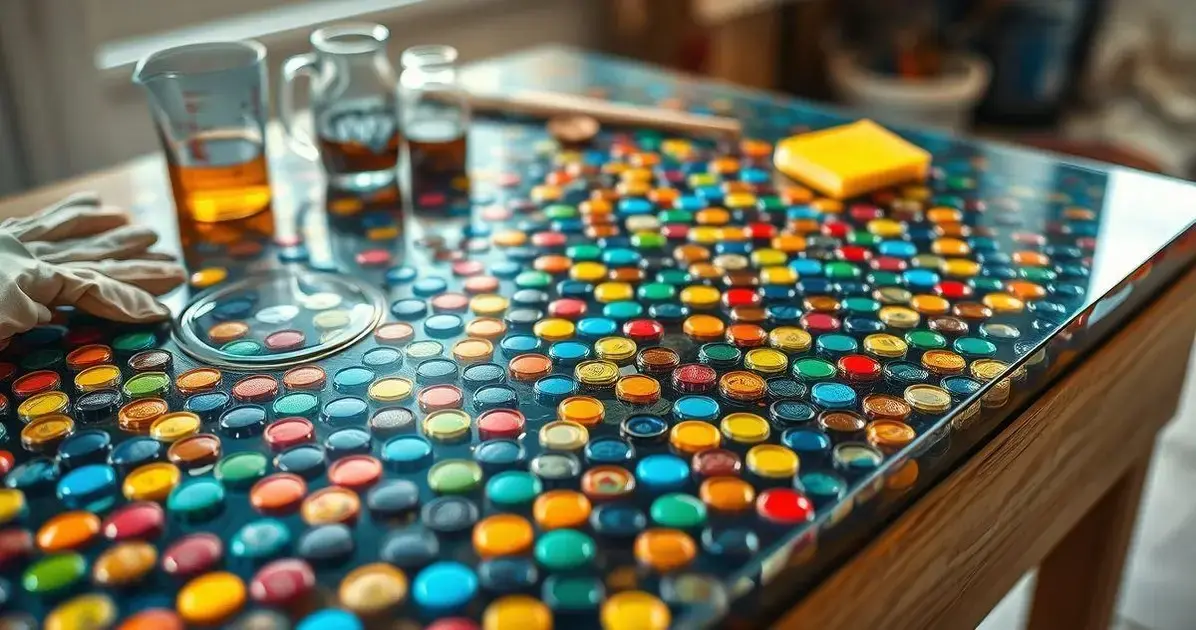 Como fazer uma mesa de resina com tampinhas de garrafas Como fazer uma mesa de resina com tampinhas de garrafas