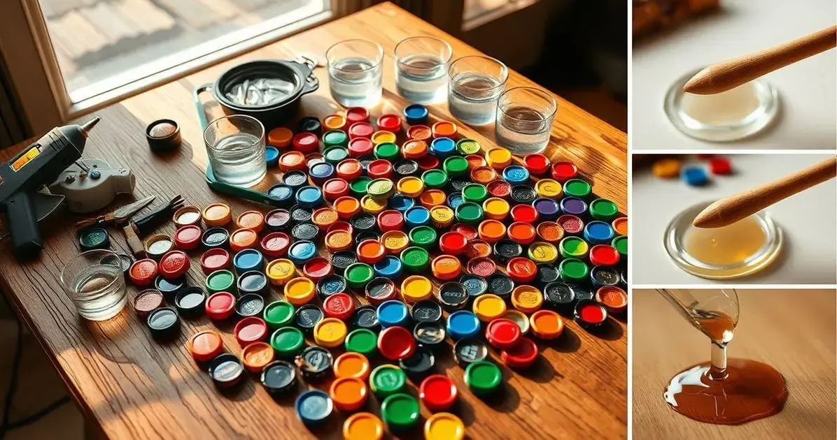 Como fazer uma mesa de resina com tampinhas de garrafas Como fazer uma mesa de resina com tampinhas de garrafas