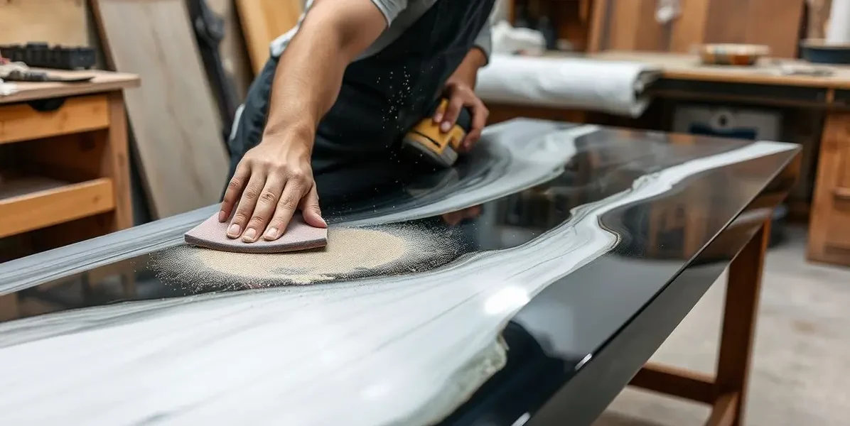 como lixar mesa de resina epoxi