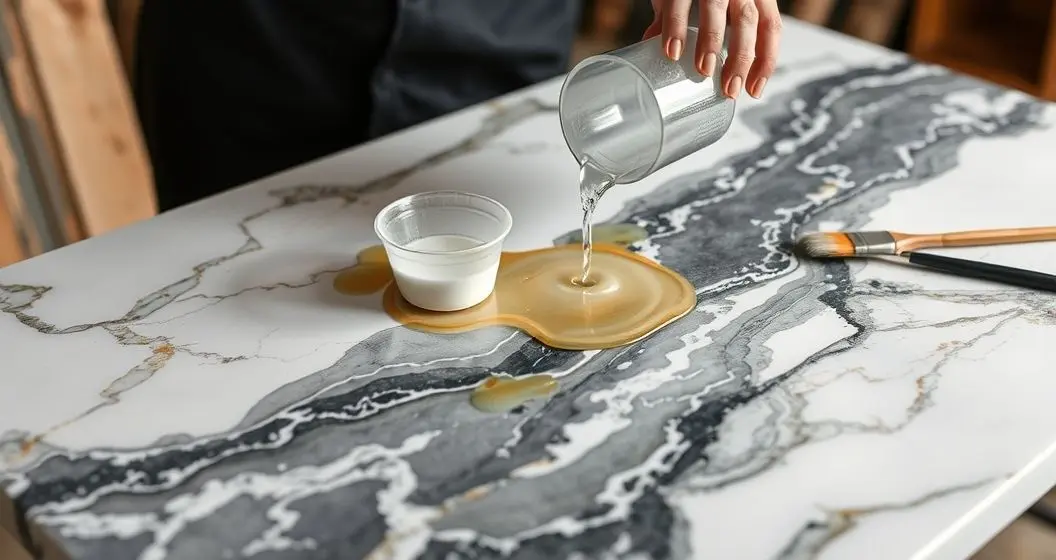 Como resinar tampo de mesa marmore