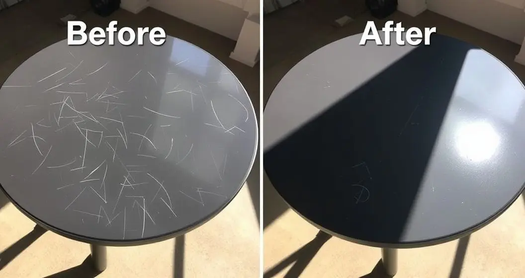 Como retirar risco de mesa de resina Como retirar risco de mesa de resina