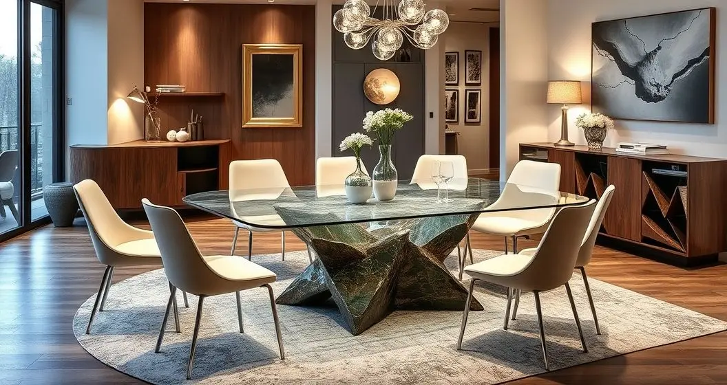 Comprar mesa de jantar com 8 cadeiras de vidro resinado