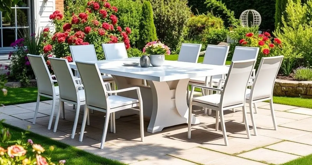 Conjunto de mesa 8 cadeiras em resina branca e santo