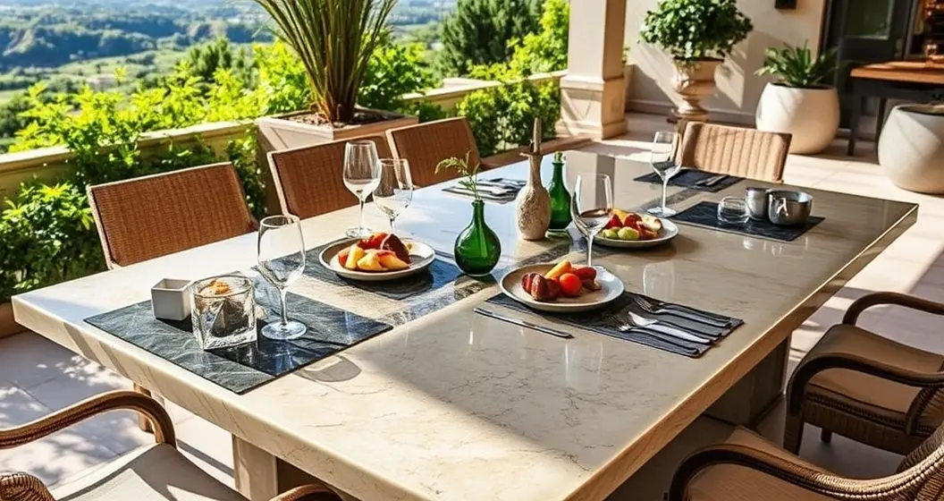 Conjunto de mesa de jantar travertino com resina