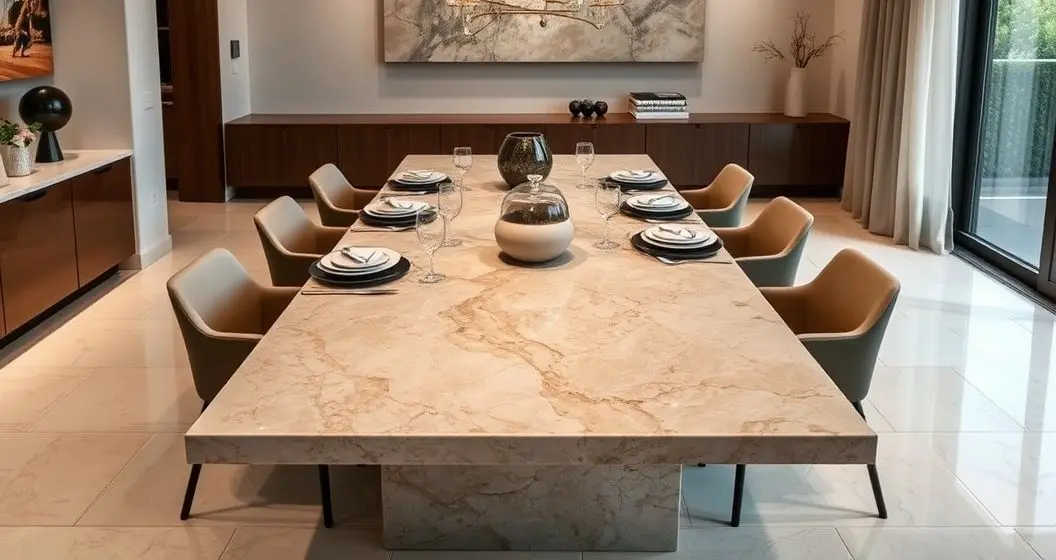 Conjunto de mesa de jantar travertino com resina