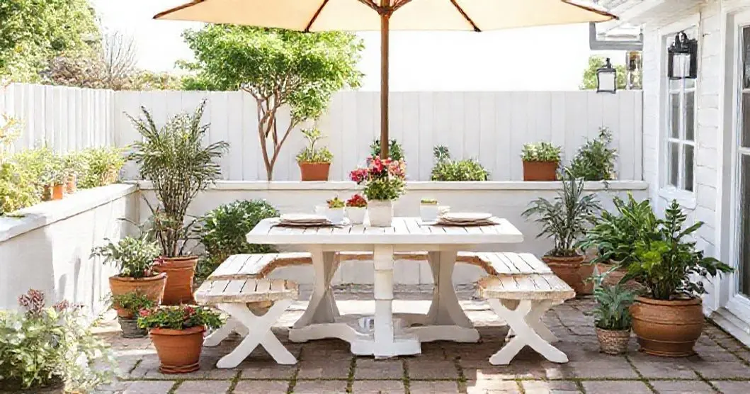 Conjunto de mesa de resina branca jardim