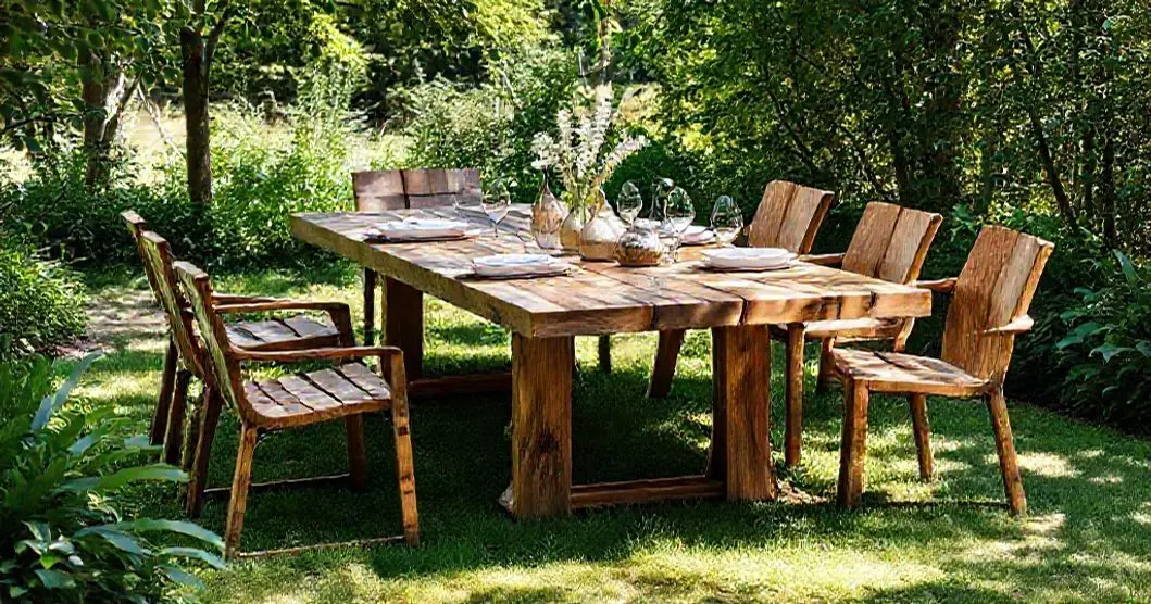 Conjunto de mesa e cadeiras madeira e resina