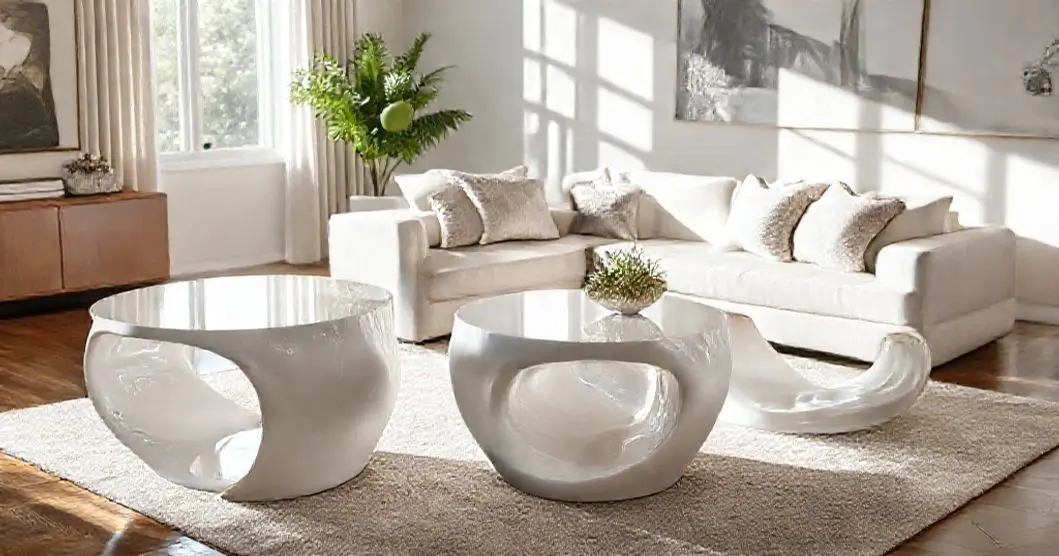 Conjunto de mesas laqueada branca em promoçao resina