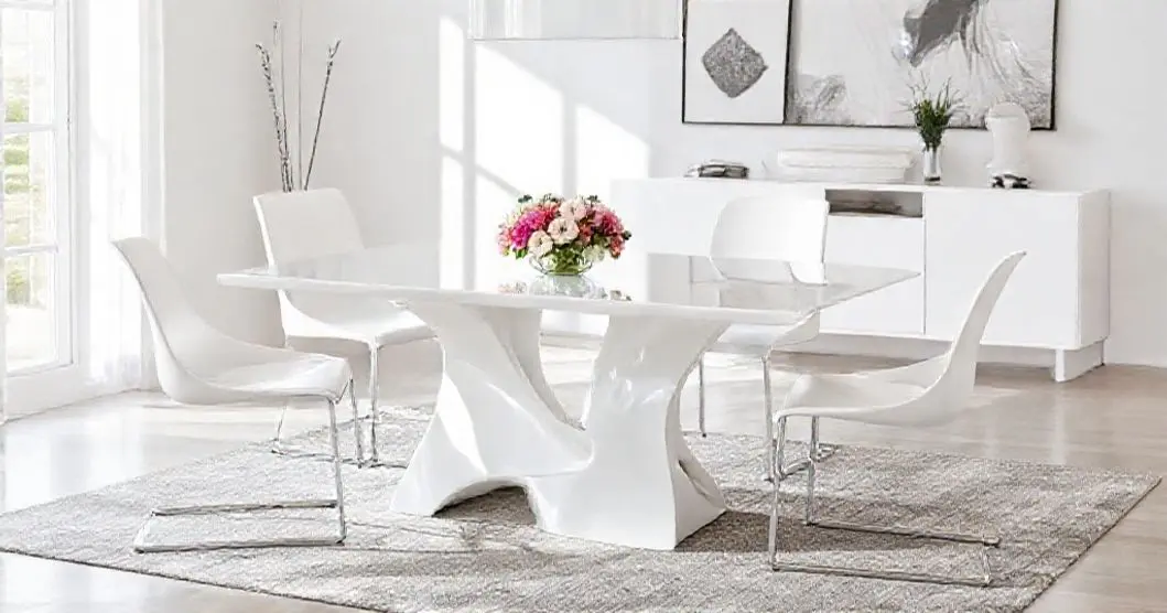 Conjunto mesa de jantar resina branca 4 lugares