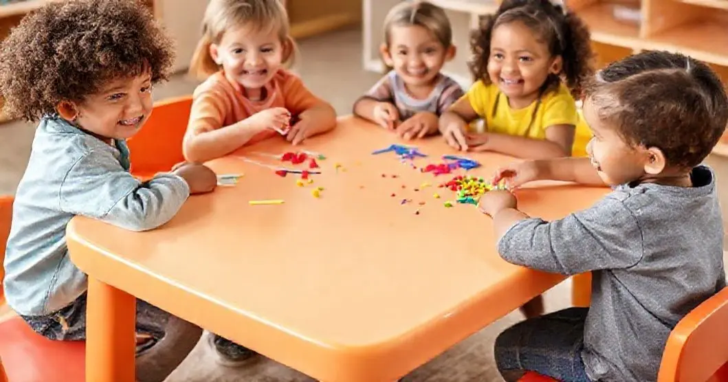 Conjunto pre escolar mesa em resina de 04 lugaresdesk