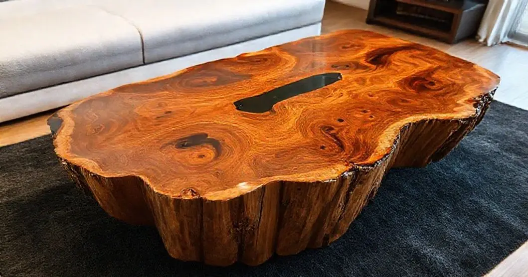 cortes de jaqueira com resina para mesa de centro