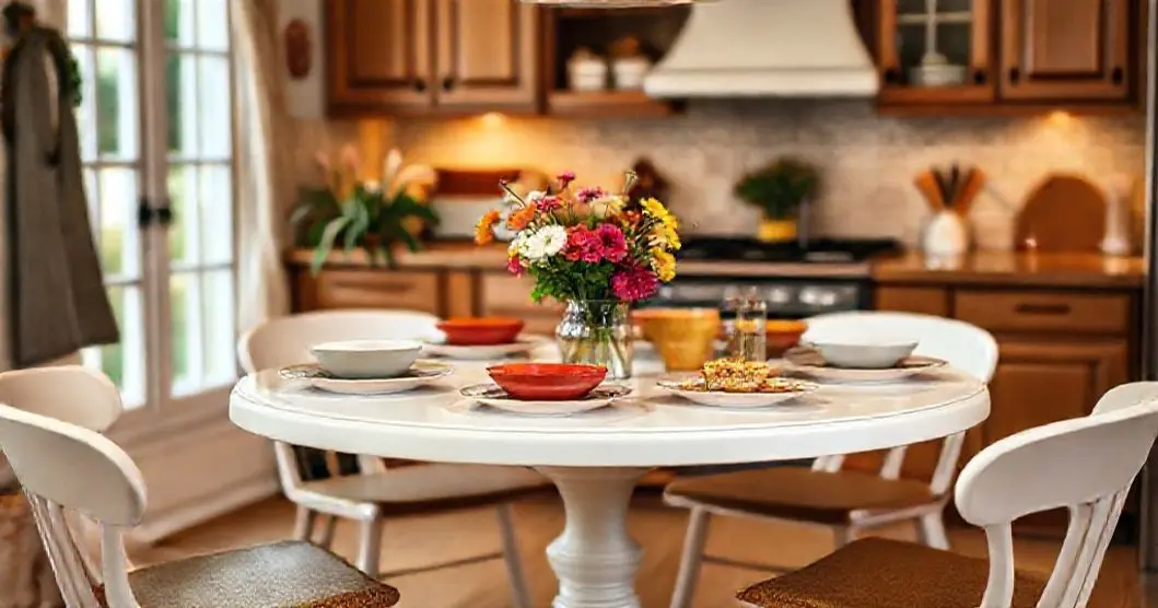 Cozinha com mesa de resina branca