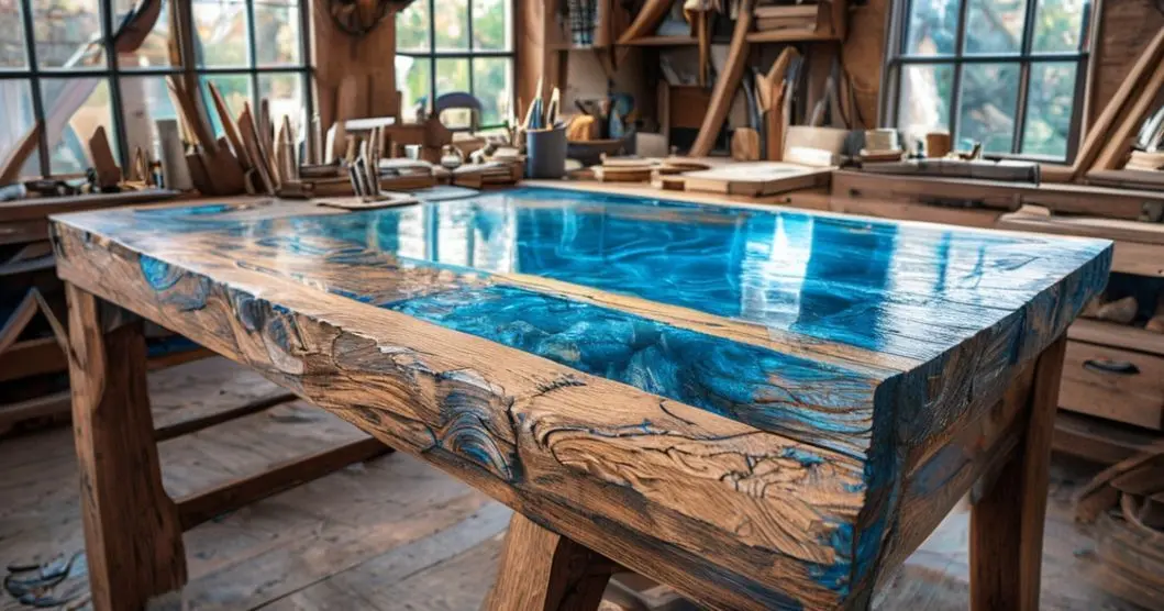 curso mesa de madeira macica com resina