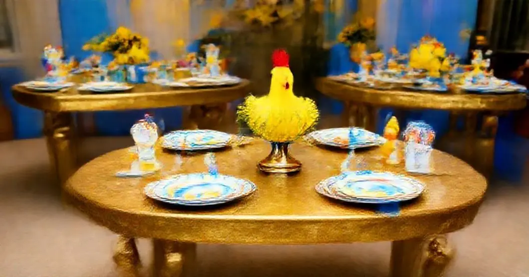 Decor de festa galinda pintadinha c mesas de resina dourada
