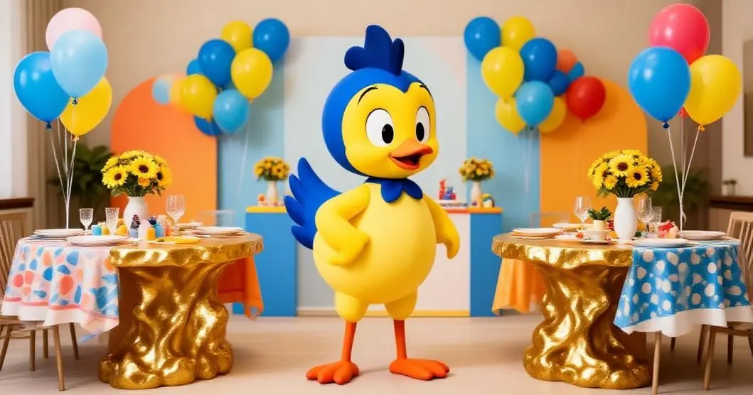 decoracao da galinha pintadinha com mesas de resina dourada goiania